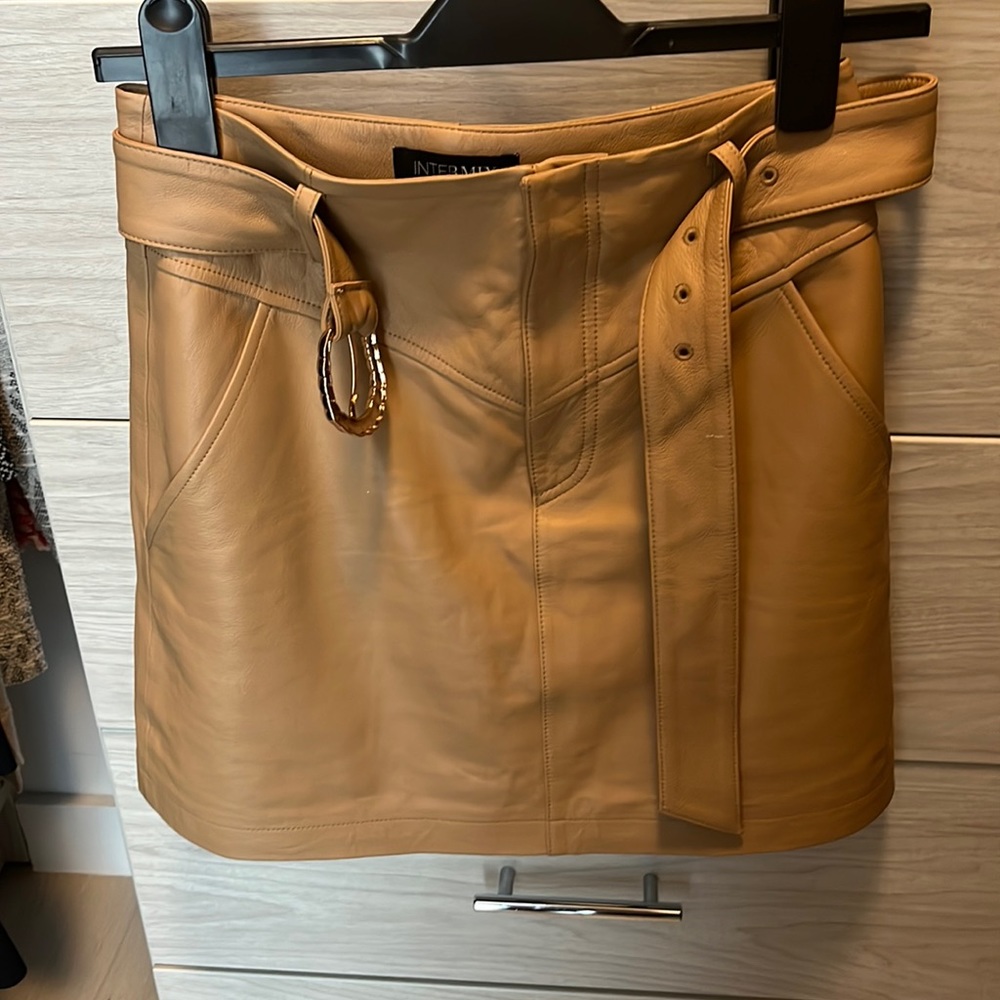 Intermix brown leather skirt
